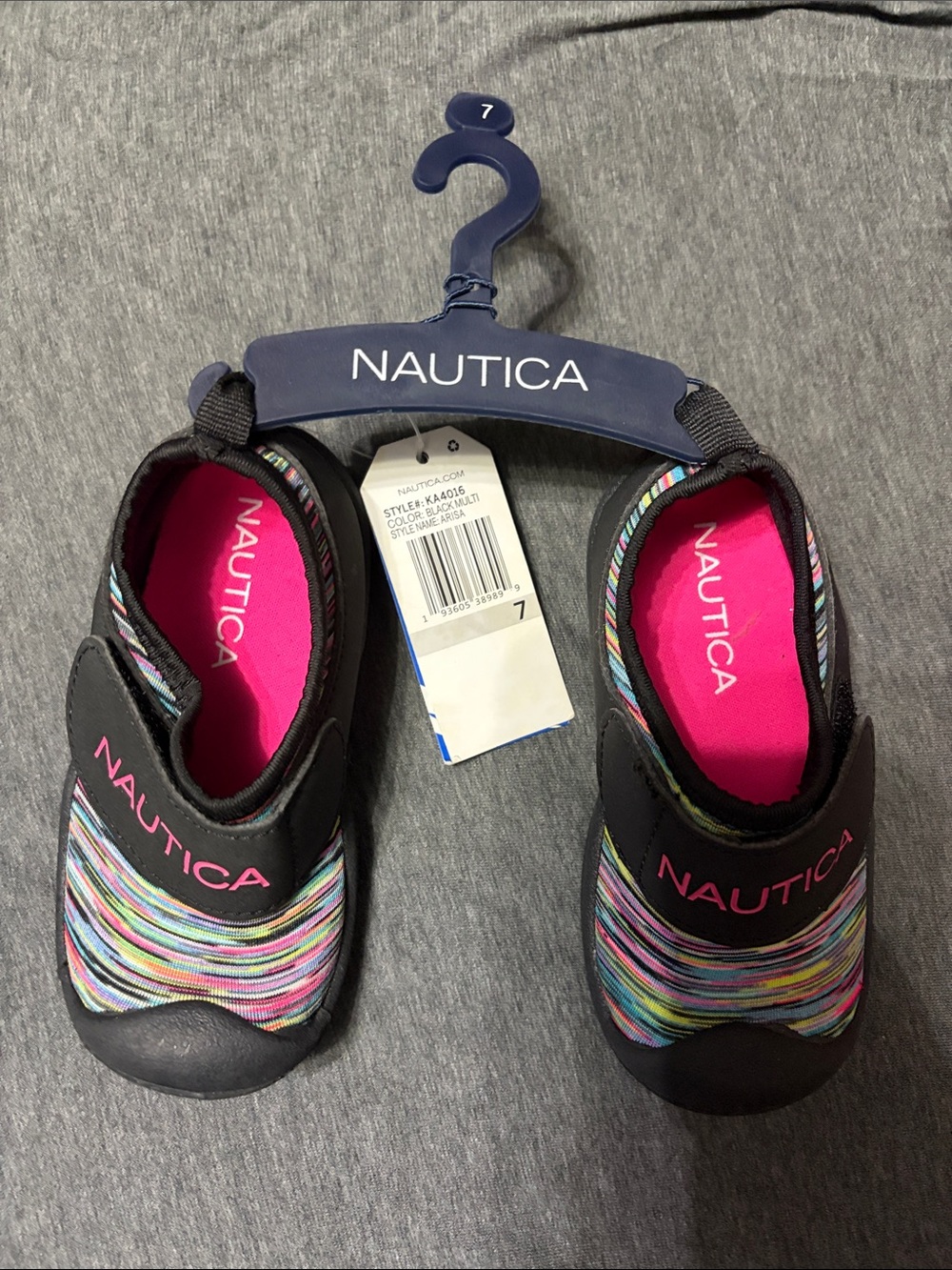 Nautica Kids Black Water Shoes with Hot Pink Insole & Multicolor Stripes